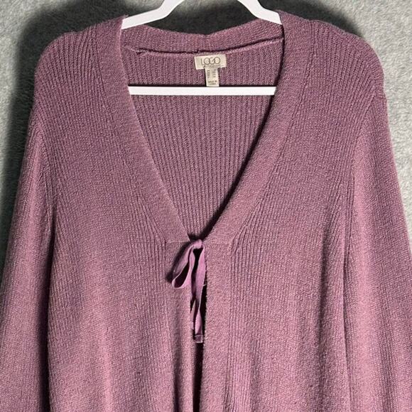 LOGO Lori Goldstein Sz 1X Tie Front Kelsey Cardigan Lavender‎ Longline Pockets - Picture 10 of 15